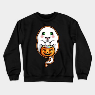 Kawaii Ghost Holding Pumpkin Trick Or Treat Bag Halloween Crewneck Sweatshirt